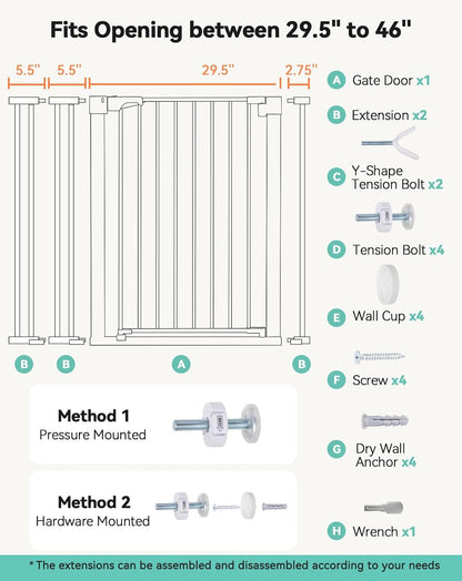 COMOMY 36" Extra Tall Baby Gate for Stairs and Doorways - Fits 29.5" to 48.8" Wide Openings, Auto Close Extra Wide Dog Gate for House, Pressure Mounted Easy Walk Through Pet With Door, Black