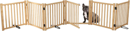 Wooden Dog Gate Indoor, 23" H Freestanding Dog Gates with Door, No-Painted Foldable Puppy Fence, Doggy Barrier for Doorway, Stairs- 4 Panels