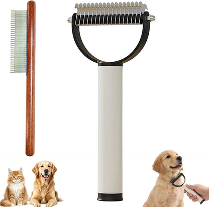 Pet Pro Grooming Tool for Dogs & Cats, Deshedding Dog Brush, Pet Grooming Brush with Undercoat Rake, Dematting Comb for Long Hair, Pet Grooming Tool for Thick Coats & Loose Fur (Brown)