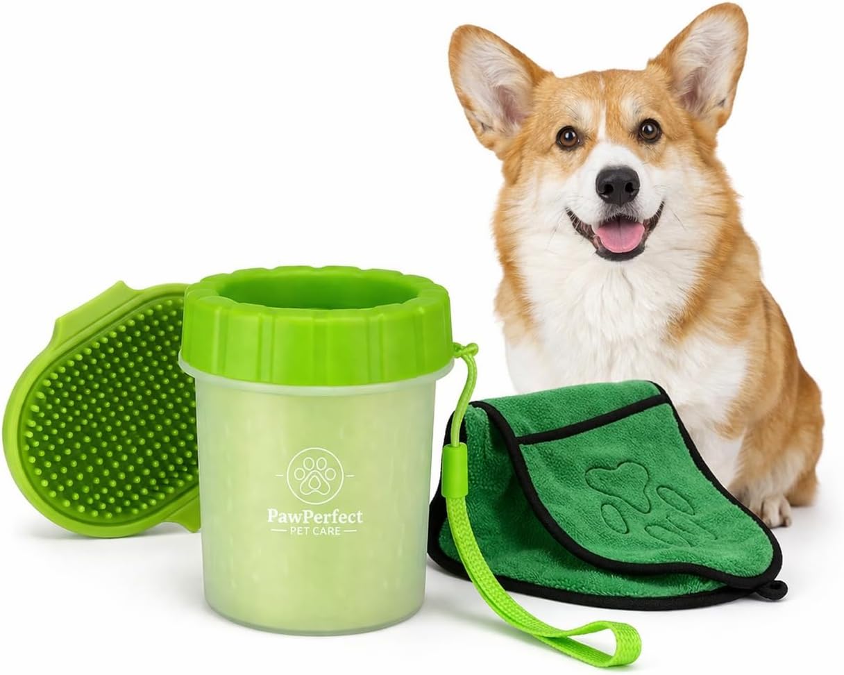 Dog Paw Cleaner Cup for Dogs – Paw Washer for Muddy Paws After Walks – Soft Silicone Scrubber Pet Paw Cleaner with Microfiber Towel – Portable Dog Paw Cleaning Kit for Small & Large Dogs