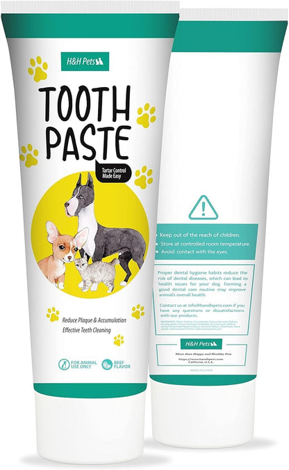 H&H Pets Dog Toothbrushes and Toothpaste Best Professional Cat & Dog Finger Tooth Brush, Dog Brush Set, Perfect for Dogs and Cats, Dog Supplies - Size Small 1 Count 3.5 Oz Toothpaste (100g)