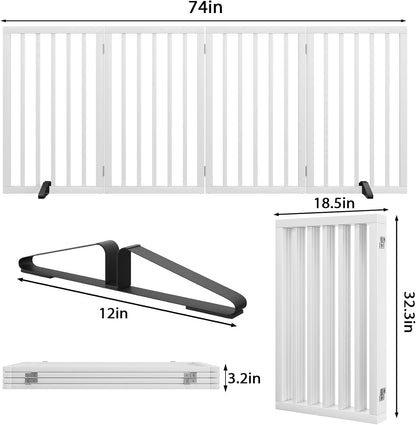 Dog Gate 32" Tall Foldable Dog Gate for Doorways Freestanding Pet Gate for Dogs Indoor (Walnut, 3 Panel)