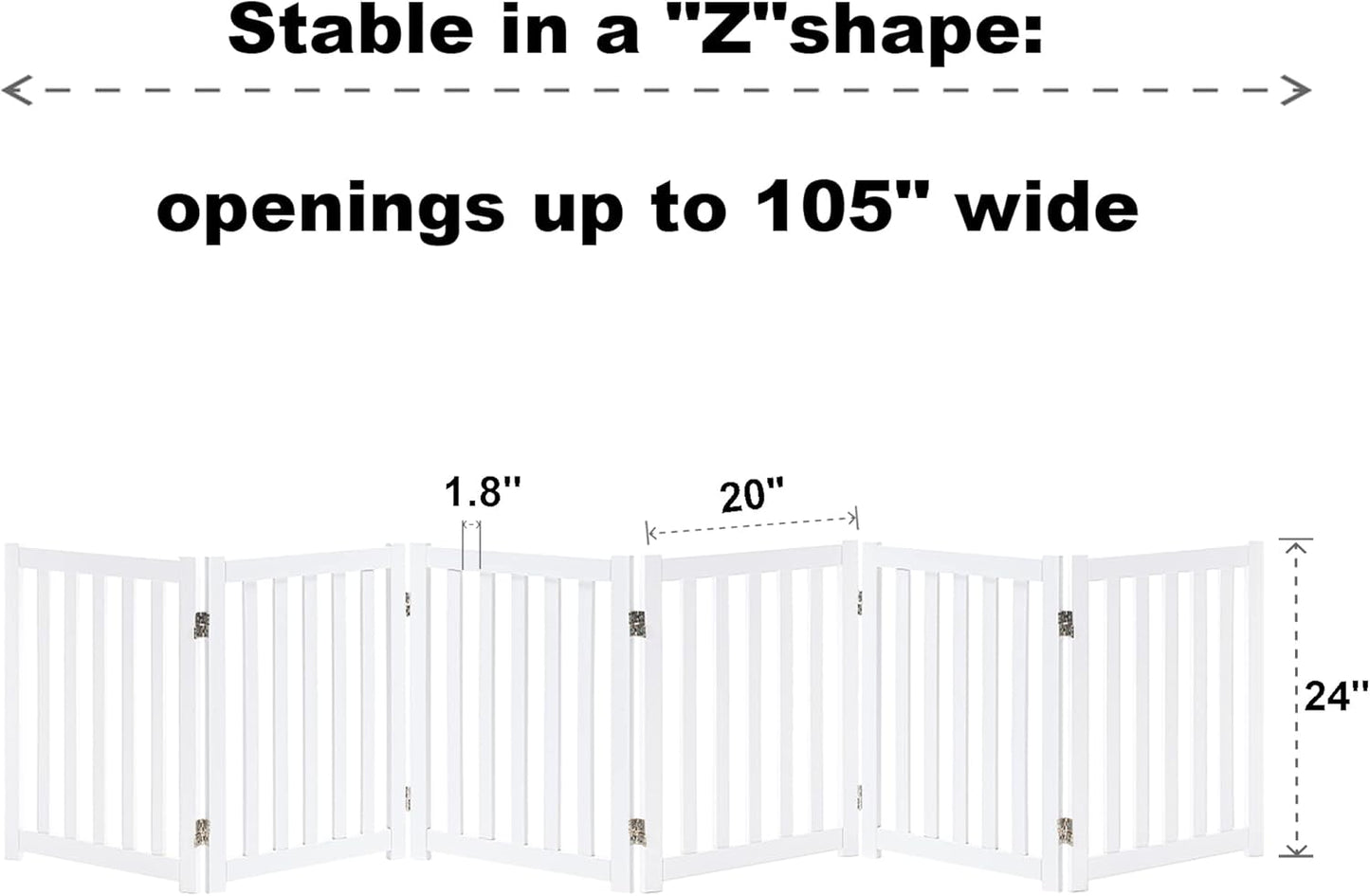 LZRS 2-Panel Wooden Free Standing Foldable Dog Gate Indoor – Solid Hardwood 24" High, Step-Over Safety Pet Gate for Doorways, Stairs & Small Spaces - Indoor Use, White