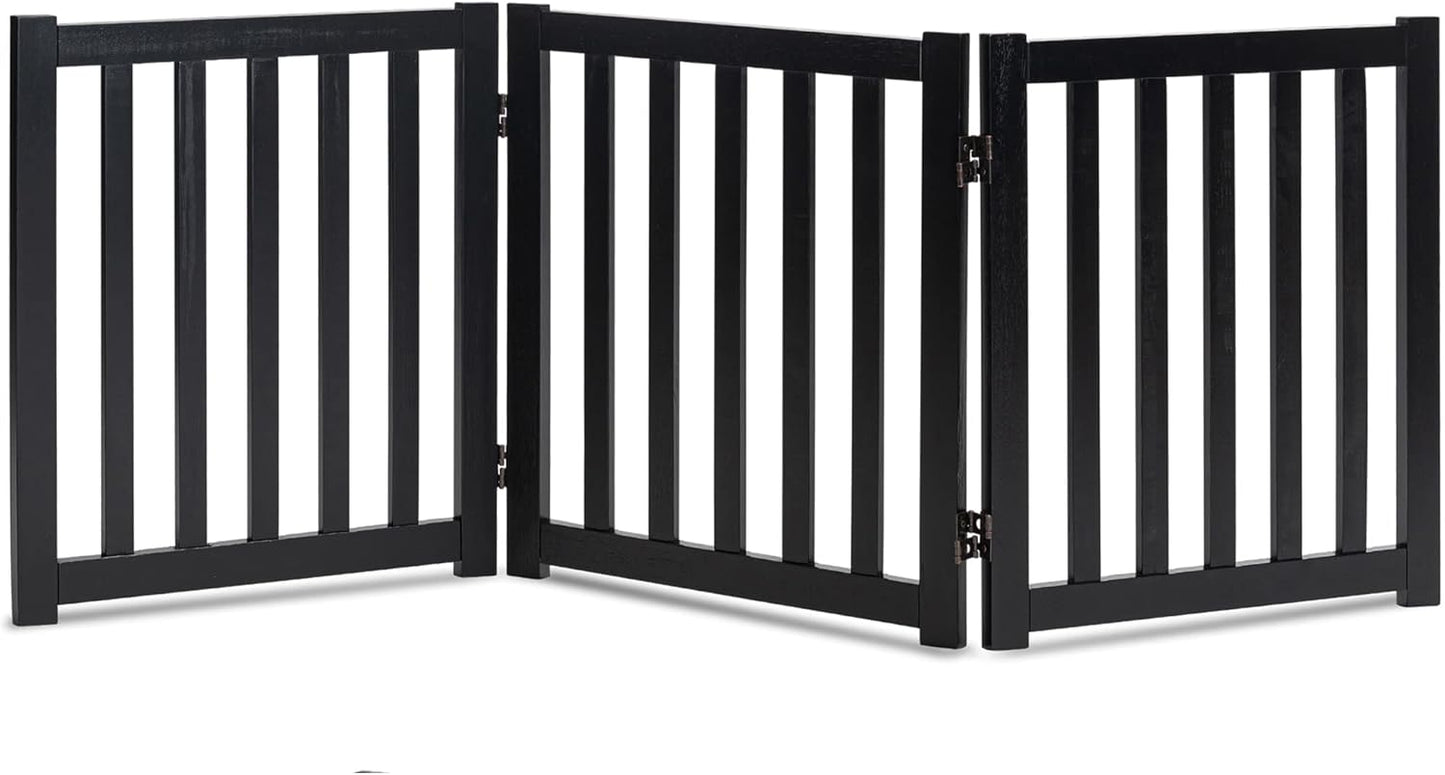 LZRS 2-Panel Wooden Free Standing Foldable Dog Gate Indoor – Solid Hardwood 24" High, Step-Over Safety Pet Gate for Doorways, Stairs & Small Spaces - Indoor Use, White