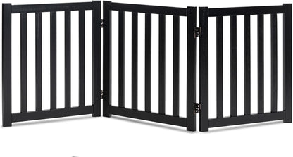 LZRS 2-Panel Wooden Free Standing Foldable Dog Gate Indoor – Solid Hardwood 24" High, Step-Over Safety Pet Gate for Doorways, Stairs & Small Spaces - Indoor Use, White