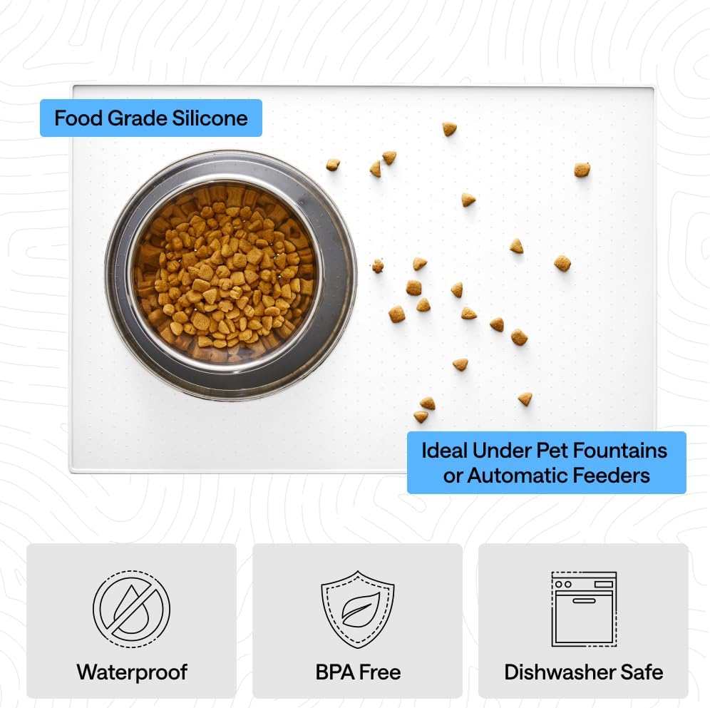 GORILLA GRIP 100% Waterproof Raised Edge BPA Free Silicone Pet Feeding Mat, Dog Cat Food Mats Contain Spills Protects Floors, Placemats for Cats and Dogs Water Bowl, 18.5x11.5, Gray