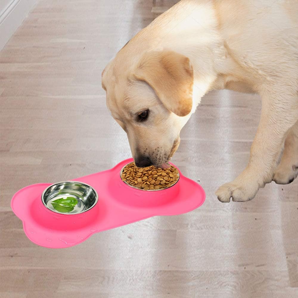 AsFrost Dog Food Bowls Stainless Steel & Water Dish with No-Spill and Non-Skid, Feeder Bowls with Dog Food Dish for Small Medium Large Size,Dogs,Cats,Puppy Pets, Black, 12oz