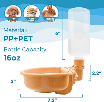 VANNON 16oz Pet Water Bottle, Gravity Dog Water Bowl Dispenser for Cage, Anti-Overflow Water Dispenser for Small Dogs, Cats, Rabbits and Other Small Animals, BPA Free, Grey