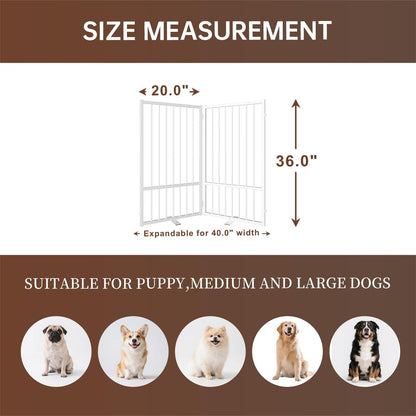 4 Panels Full Metal Freestanding Dog Gates with Door, 80” W x 32” H Folding Pet Gate Fence with Support Feet for Indoor,Stairs, Hallways and Doorways(Black)