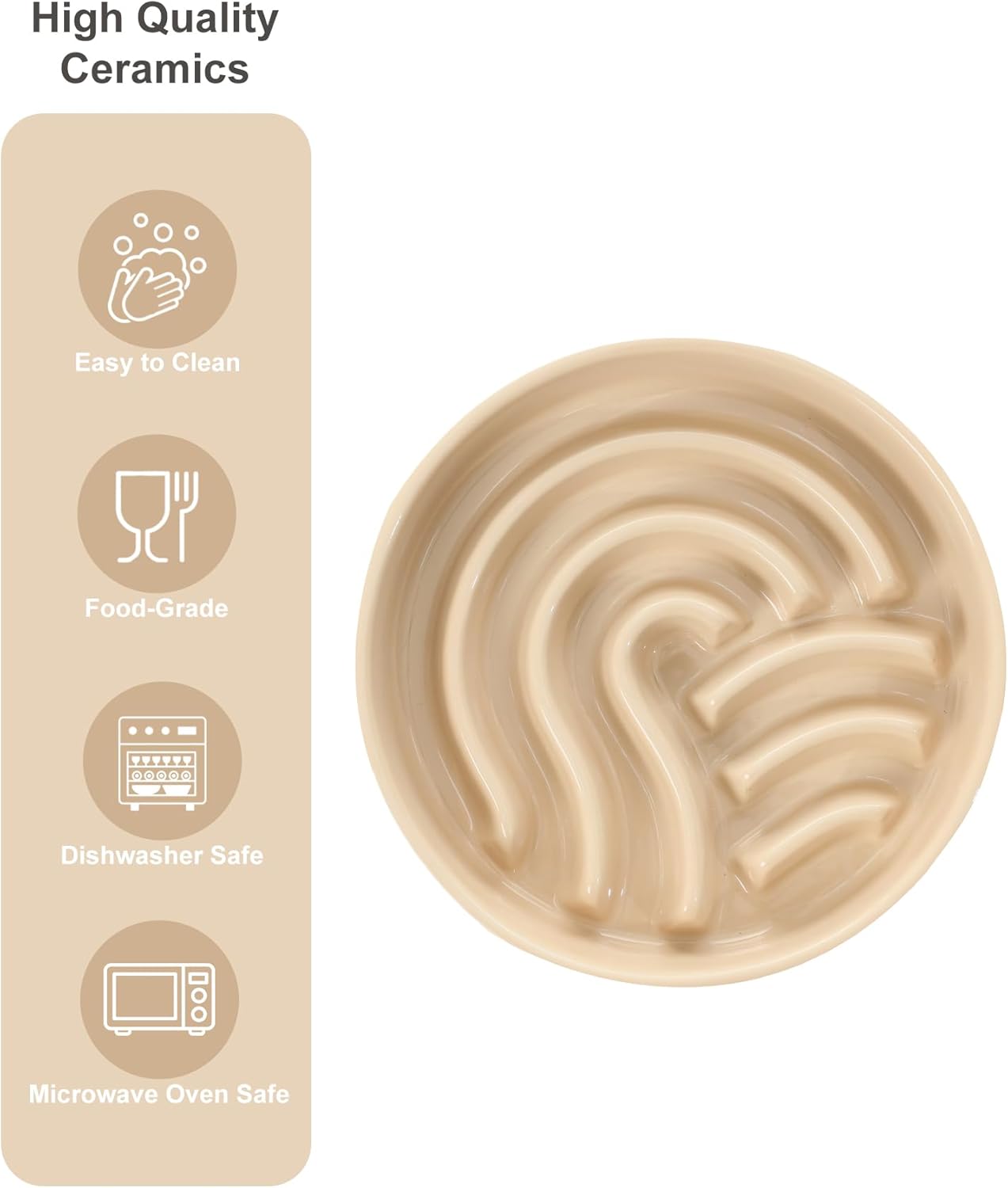 Ceramic Slow Feeder Dog Bowl, Maze Puzzle Non-Slip Silicone Base Stoneware Bowl for Small Medium Dogs, Heavy Duty Anti-Bloat Dog Food Bowl Dishwasher Safe – Apricot, Medium