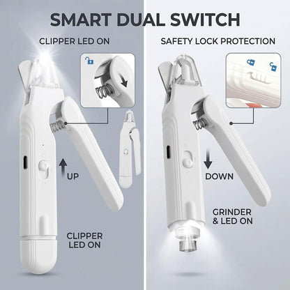 2-in-1 Dog Nail Grinder & Dog Nail Clippers Trimmers for Large Medium Small Dogs Cats Pets Claw Trimmer with LED Lights (White)