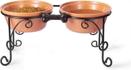 Elevated Dog Bowl Stand with 3 Large Ceramic Bowls – Raised Feeding Station for Medium & Large Dogs, Includes 2 Standard Bowls + 1 Slow Feeder, Durable Iron Frame, Non-Slip (White)