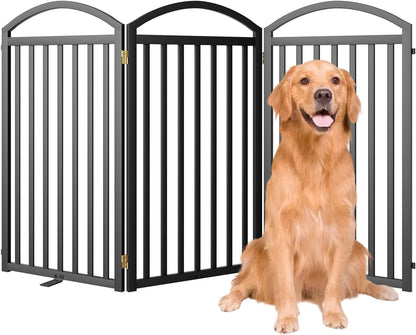 SNUOWU 4 Panels Full Matel Freestanding Dog Gates with Door, 96"Extra Wide 32"Tall Free Standing Dog Pet Gate for Indoor & Outdoor. Foldable Pet Fences for Doorways, House, Stairs, Porch, Deck, Yard