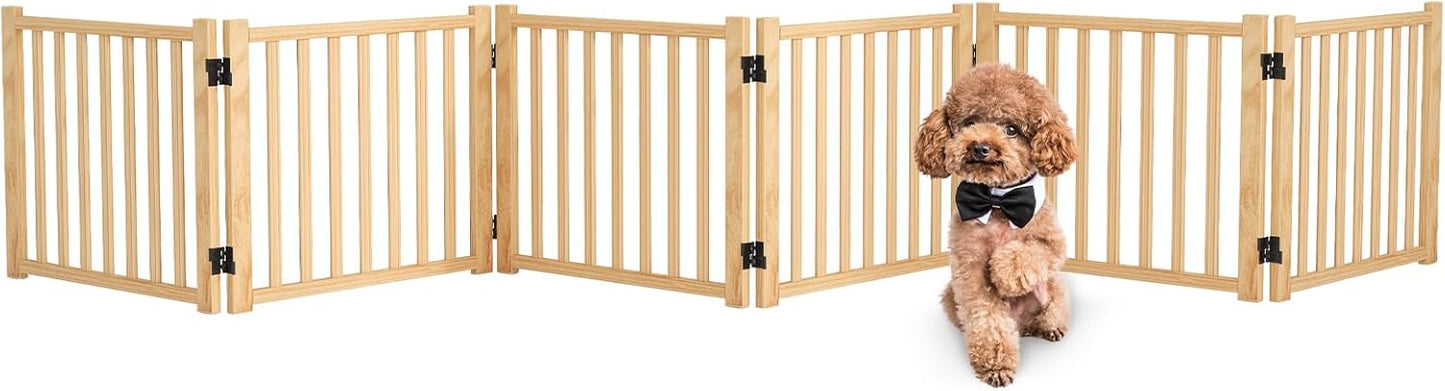 Wooden Freestanding Dog Gates,23" H Foldable Wood Pet Gate Indoor, No-Painted Puppy Gate for Doorways, Stairs, 23" Height-2 Panels
