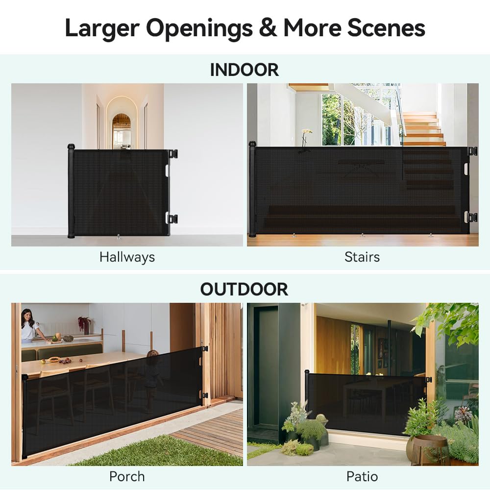 COMOMY 118" Retractable Baby Gates Extra Wide, Retractable Dog Gate for Large Openings, Extra Long Dog Gates for The House, Extra Large Mesh Pet Gate for Stairs, Doorways, Hallways, Indoor&Outdoor