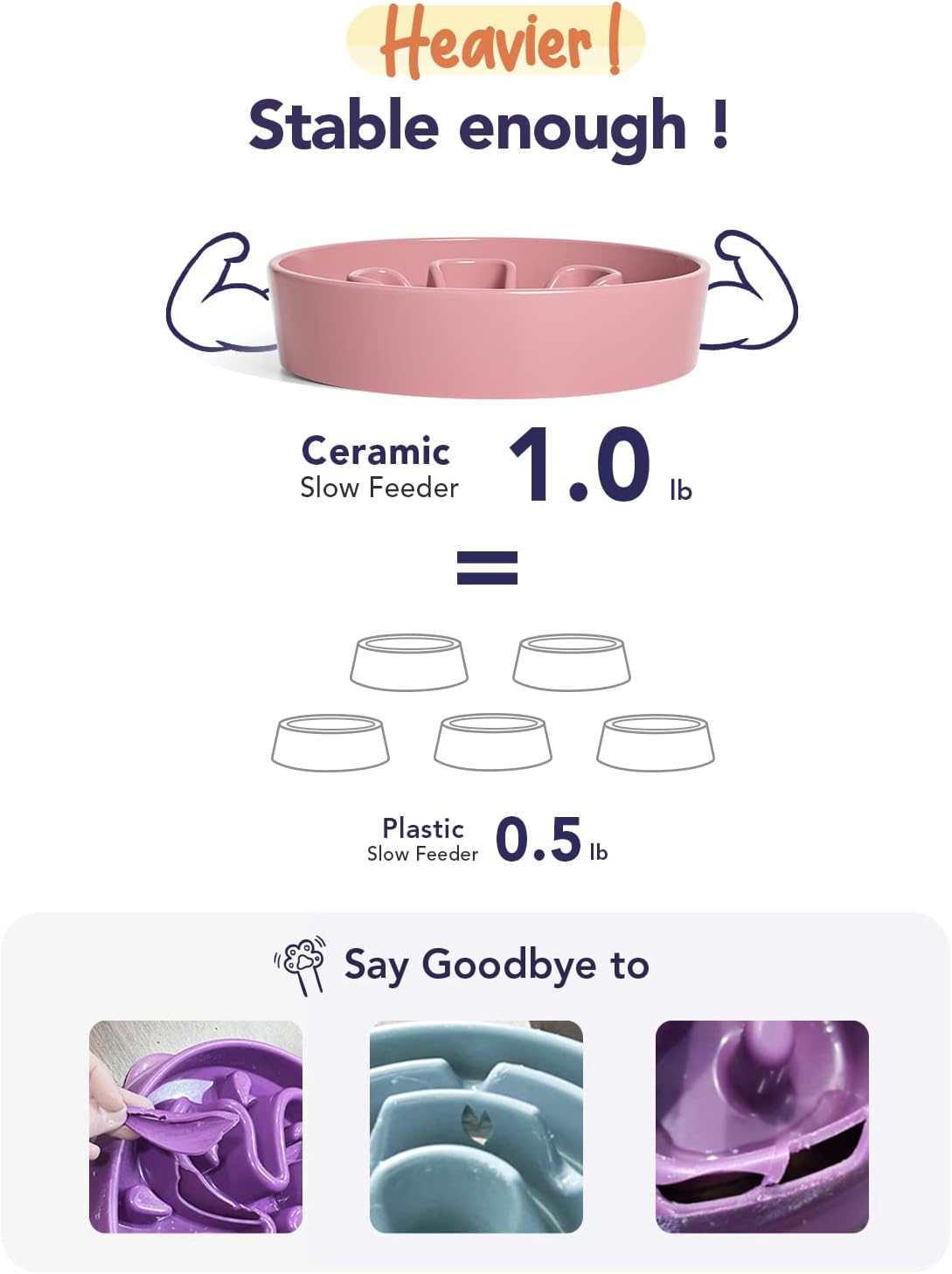 LE TAUCI Dog Bowls Slow Feeder Ceramic, 1.5 Cup Slow Feeding Bowl for Small and Medium Breed, Puzzle Dog Food Bowl for Fast Eater, Maze Purple