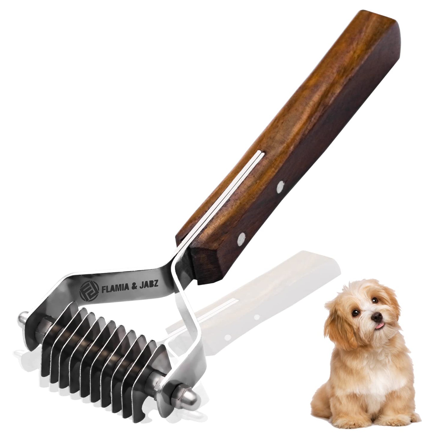 Flamia & Jabz Undercoat Rake for Dogs & Cats, Dematting Grooming Stripper Tool (14 Blades)