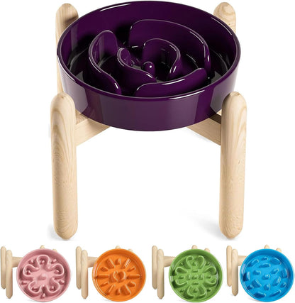 LE TAUCI Dog Bowls Slow Feeder Ceramic, 1.5 Cup Slow Feeding Bowl for Small and Medium Breed, Puzzle Dog Food Bowl for Fast Eater, Maze Purple