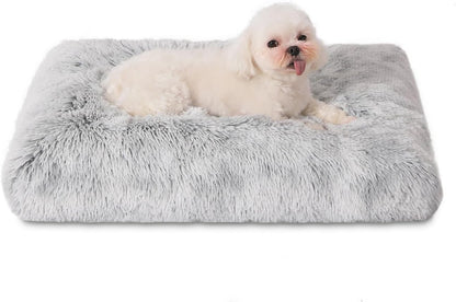 Bedfolks Waterproof Dog Crate Bed, Plush With Removable Washable Cover, Faux Fur Crate Pad for Medium Dogs, Fluffy Kennel 29"x21", Dark Grey