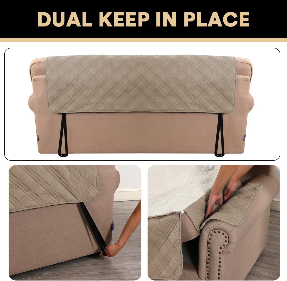 PrinceDeco 100% Waterproof Couch Cover for 3 Cushion Couch Sofa Pet Friendly Non-Slip Couch Cover for Dogs Washable Water Resistant Furniture Protector with Elastic Straps(Sofa 68", French Oak)