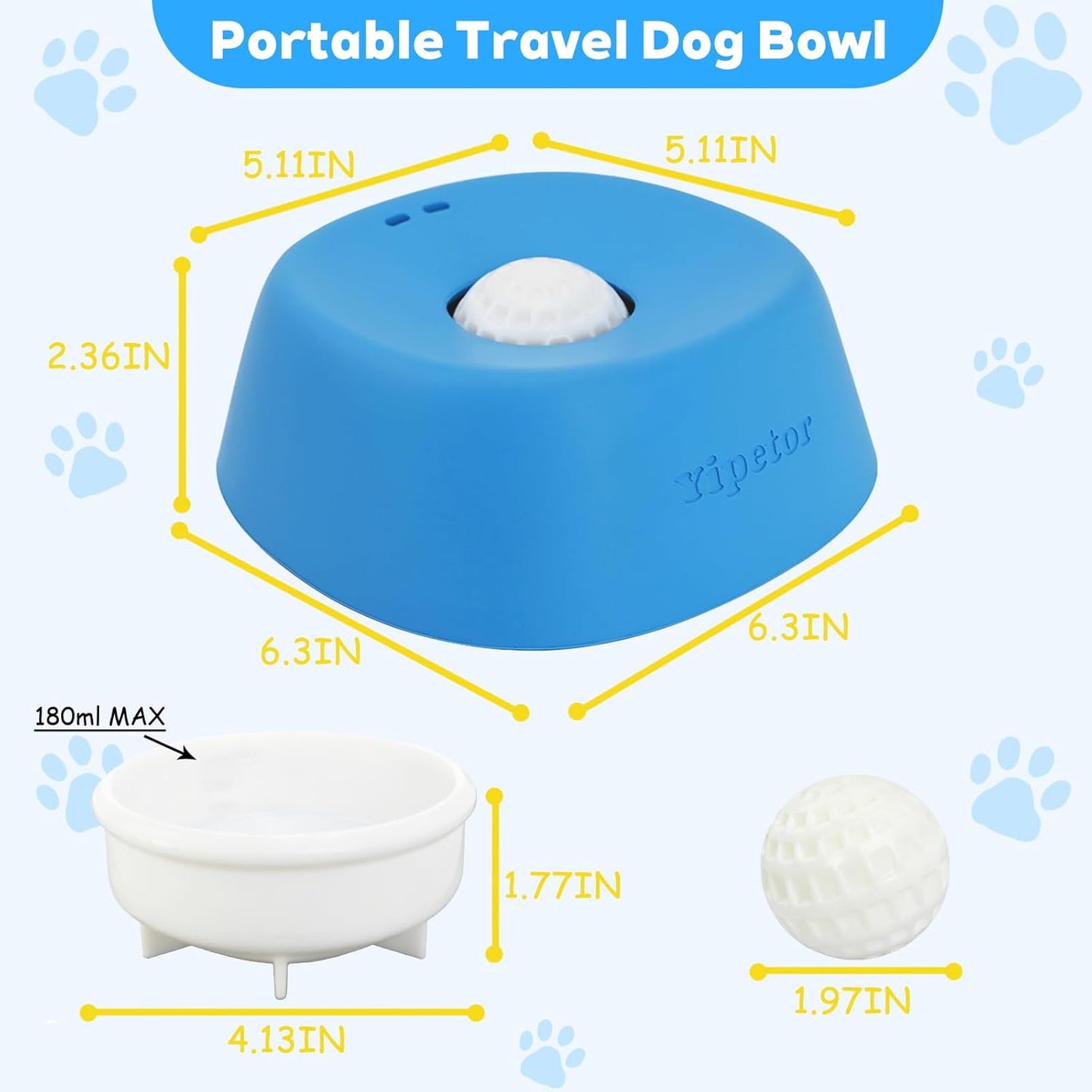 Yipetor Slow Feeder Dog Bowls for Liquid Treat, 【Enrichment Ball-Roll】 Bone Broth Dog Lick Bowl, 3/4 Cup Yogurt Pup Lick Toy for Large Medium Small Breeds Dietary Supplement/Post-op Nutrition