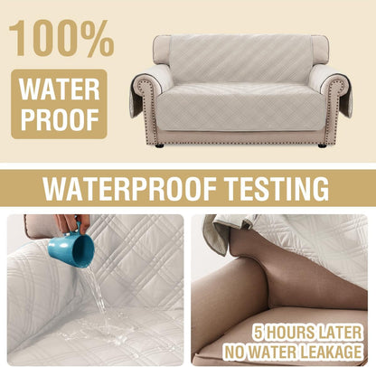 H.VERSAILTEX 100% Waterproof Slipcovers for Couches and Sofas Modern Pet Couch Cover Thick Soft Furniture Protector with Elastic Straps(Sofa, Lily Pad/Beige)