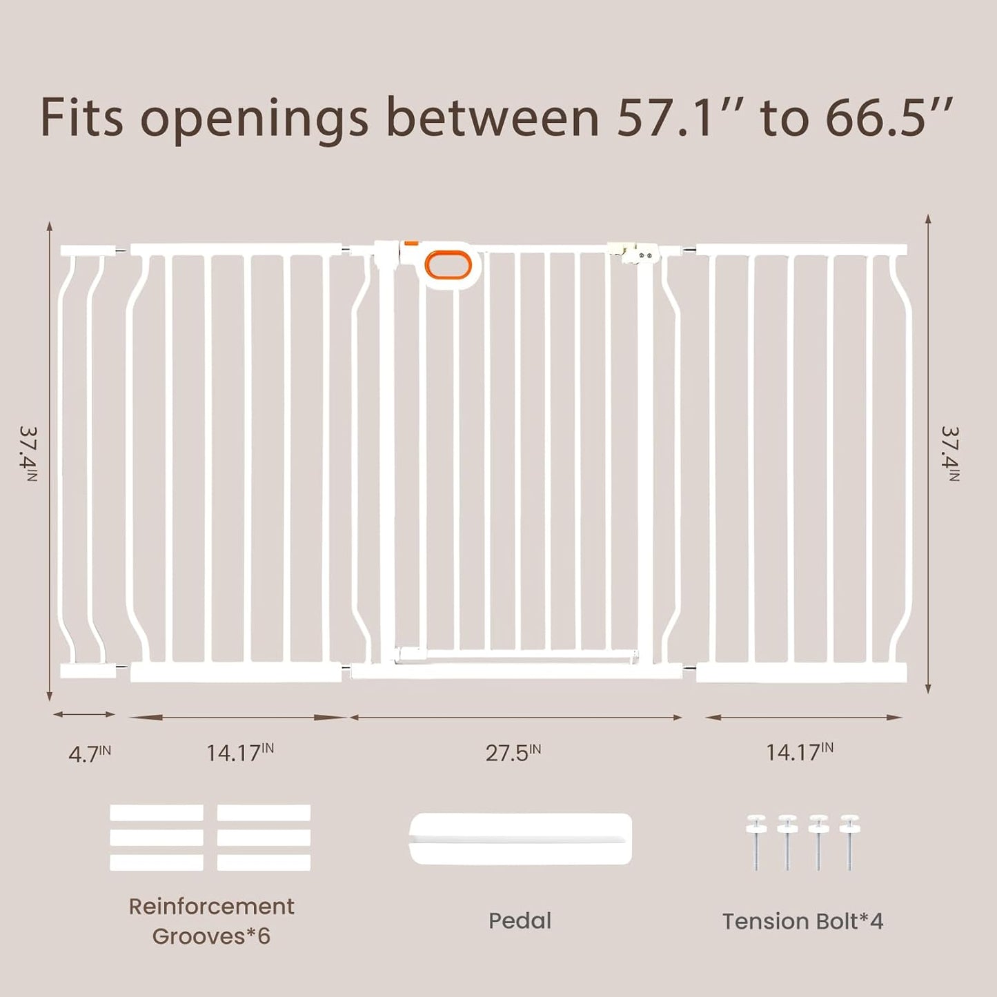 owlie 37.4" Extra Tall Wide Baby Gate for Stairs Doorways,47-57 Inch Extra Large Long Baby Gate with Door Indoor Safety Metal Pressure Mounted Pet Gate with Walk-Thru Auto Close, Black
