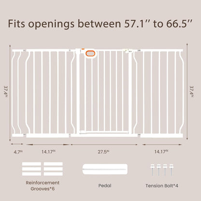 owlie 37.4" Extra Tall Wide Baby Gate for Stairs Doorways,47-57 Inch Extra Large Long Baby Gate with Door Indoor Safety Metal Pressure Mounted Pet Gate with Walk-Thru Auto Close, Black