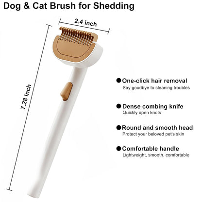 Dog & Cat Brush for Shedding, Self-Cleaning Dematting Comb Undercoat Rake, Deshedding Grooming Tool for Long & Medium Haired Pets, Removes Tangles Mats Loose Fur