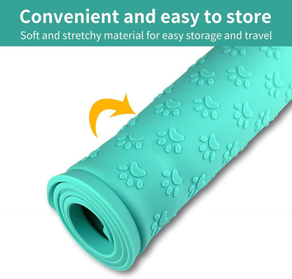 Ptlom Pet Placemat for Dog and Cat, Mat for Prevent Food and Water Overflow, Suitable for Small, Medium and Big Pet, 18" 12", Grey, Silicone