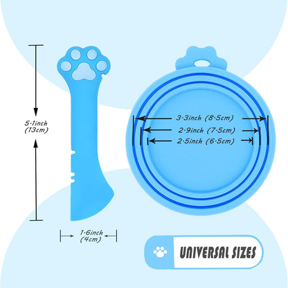 Pet Can Opener & 3 Pcs Cat Food Can Lids | Universal BPA Free Silicone Covers & Multi-Function Wet Food Spoon for Cat and Dog Food(Dark Blue)
