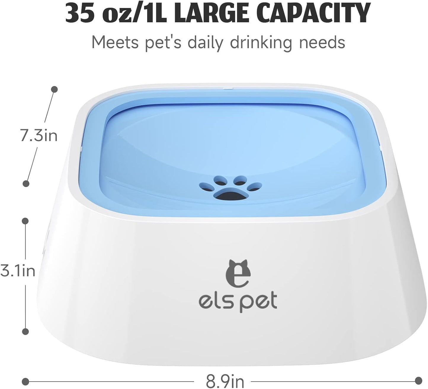 ELS PET Travel Bowl, No Spill, No Drip Slow Water Feeder/Dispenser for Dogs, Cats, 35oz/1L, Splash Proof Travel Bowl for Crate and Car, Keeps Floor & Beard Dry, Dishwasher Safe (Grey)