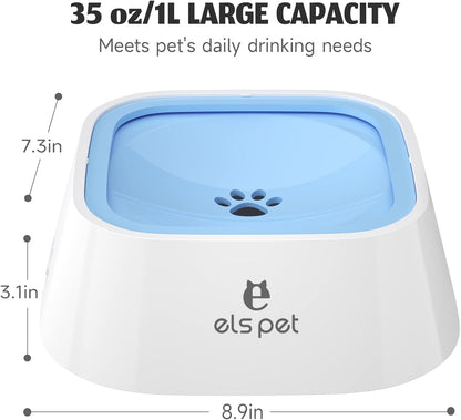 ELS PET Travel Bowl, No Spill, No Drip Slow Water Feeder/Dispenser for Dogs, Cats, 35oz/1L, Splash Proof Travel Bowl for Crate and Car, Keeps Floor & Beard Dry, Dishwasher Safe (Grey)