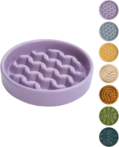 Ceramic Slow Feeder Dog Bowl, Maze Puzzle Non-Slip Silicone Base Stoneware Bowl for Small Medium Dogs, Heavy Duty Anti-Bloat Dog Food Bowl Dishwasher Safe – Apricot, Medium
