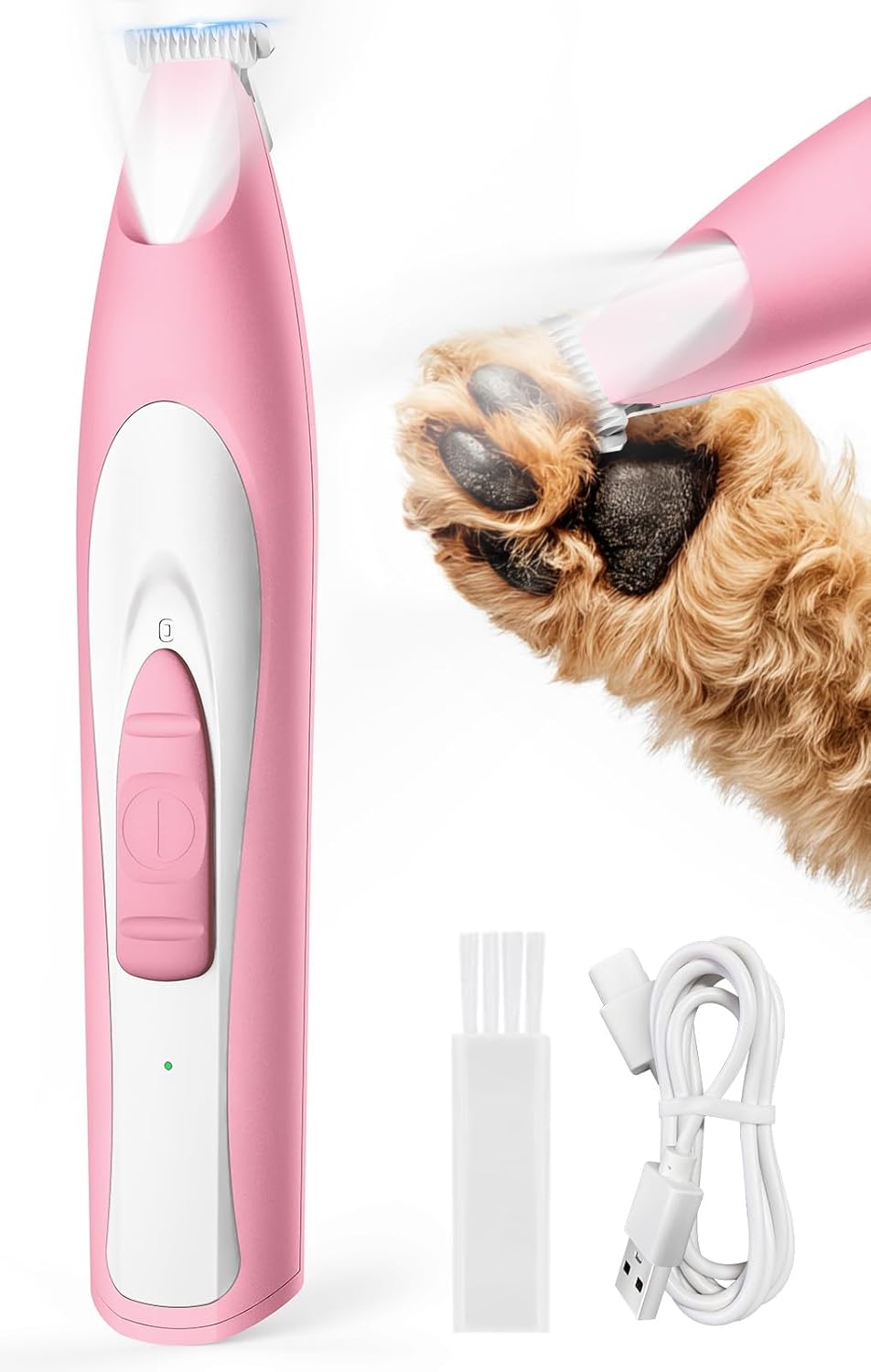 oneisall Low-Noise Dog Paw Trimmer with LED Light, Paw Trimmer for Dogs &Cats 0.8inch/20mm Wide Blade, 35dB Cordless Electric Pet Paw Grooming Clippers for Paws, Ears, Face, Rump