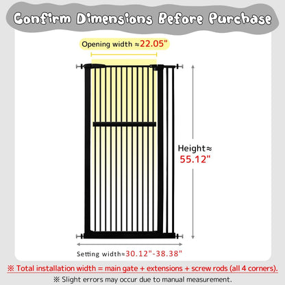 Lumizone Extra Tall Cat Gate 61.02" High Pressure Mounted Extra Wide 30.12"-34.05" (17Sizes) 1.37" Gap No Drilling Auto-Close Tall Pet Gate for Dogs (Black, 30.12"-34.05" W)