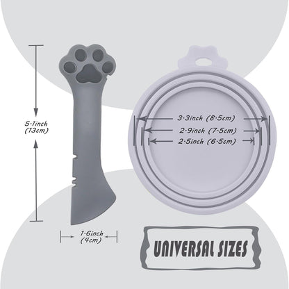 Pet Can Opener & 3 Pcs Cat Food Can Lids | Universal BPA Free Silicone Covers & Multi-Function Wet Food Spoon for Cat and Dog Food(Dark Blue)