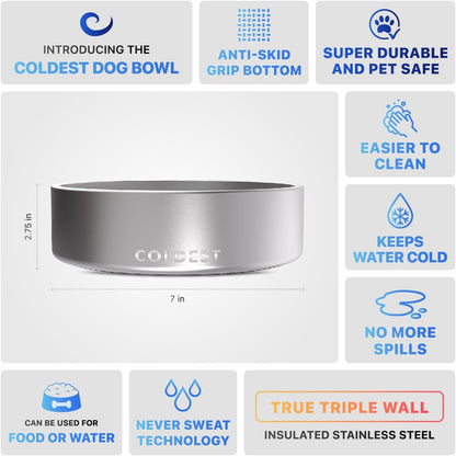 Coldest Dog Bowl - Anti Rust Metal, Non Slip, 3 Layers Insulated Stainless Steel Dog Bowls - Spill Proof & Heavy Duty - Water Bowl for Dogs, Cats & Pets, Dish Washer Safe (21 oz, Stealth Black)