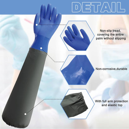 YOFANG Pet Grooming Washing Gloves,27.2" Extra Long Waterproof Rubber Bathing Gloves for Dogs & Cats,Anti-Bite & Anti-Scratch Hair Removal Cat Bath Gloves with 3000+ Massage Particles,Blue/Green ﻿
