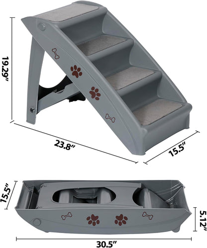 LEMY Non-Slip Foldable Steps Stairs for Dogs and Cats, 4-Step Portable Indoor Outdoor Pet Steps Ramp for Bed, Couch, Car, Tan