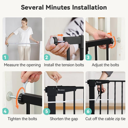 COMOMY 29.5-43.3" Safety Baby Gate Extra Wide, Auto Close Dog Gate for House Doorways Stairs, Pressure Mounted Easy Walk Through Pet Gate Child Gate, Includes 2.75" and 8.25" Extension, Black