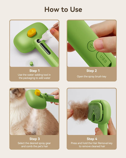 ROJECO 3-in-1 Pet Steam Brush for Cats&Dogs - Detangling Comb with Adjustable Mist, Handheld Deshedding Grooming Tool for Long/Short Hair, Massage Brush & Shedding Control Gift,Cordless,Pink