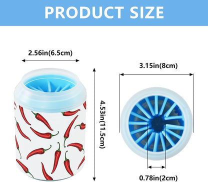 Peppers White Pattern Dog Paw Cleaner Cup with Soft Silicone Brush, Portable Small Lightweight Muddy Paw Washer for Dogs, Easy to Use Pet Foot Cleaner