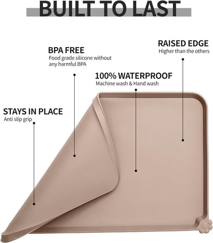 Reopet Waterproof Pet Feeding Mat, Non-Slip Silicone Placemats for Dog Cat Food and Water Bowl, High Raised Edges to Prevent Spills and Protect Floors
