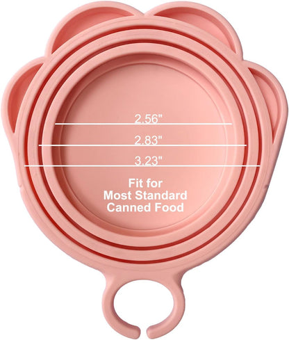ScivoKaval Cat Food Can Lid Cover - Paw Shape Universal Pink Can Opener Set With One Lid and One Spoon