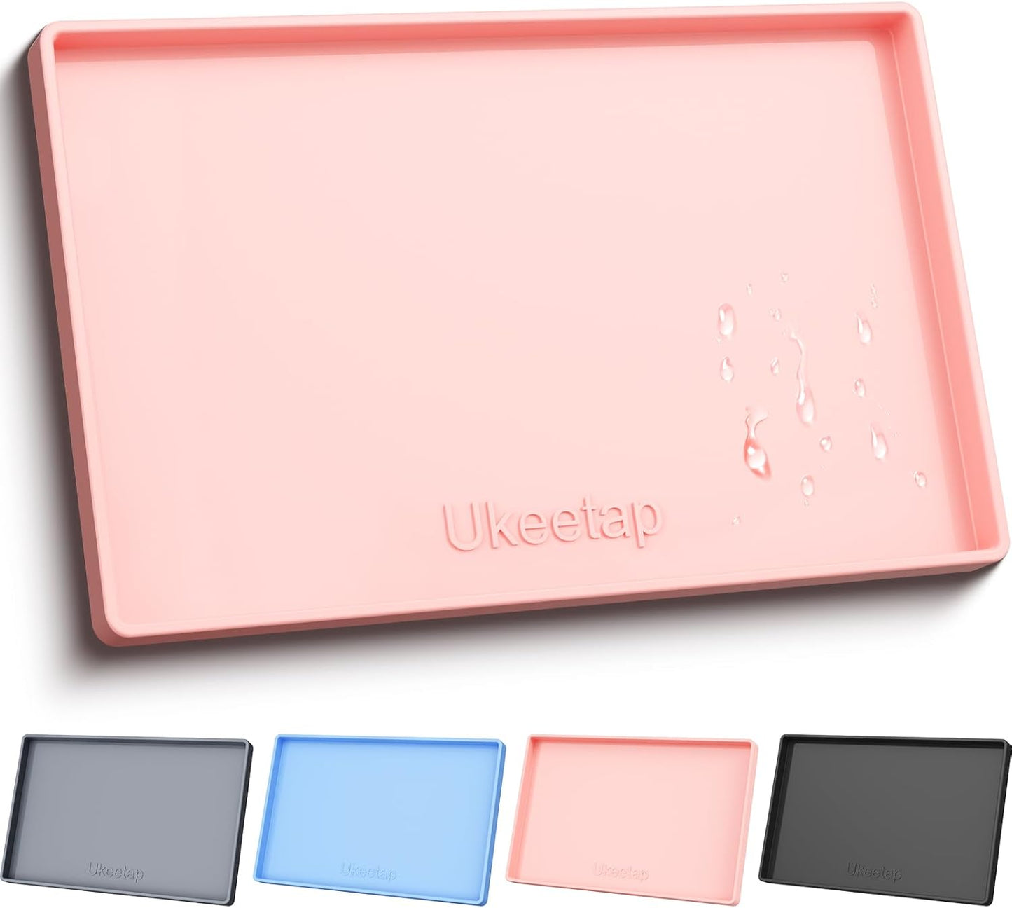 ukeetap Extra Thick Silicone Mat Waterproof with Raised Edge 19” x 12”, BPA Free Non-Slip Dog & Cat Food Mat, Feeding Mat for Food and Water Bowls, Spill Proof Mat to Protect Floors, Gray