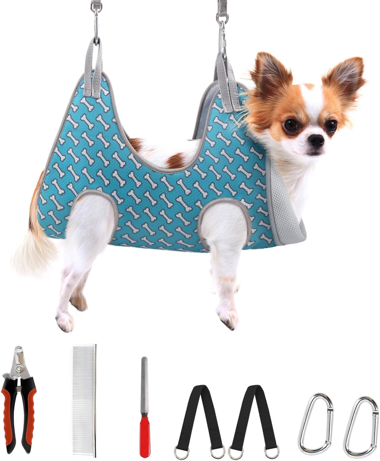 Supet Dog Grooming Hammock Harness for Dogs Cats, Relaxation Pet Nail Clipper Hammock, Restraint Dog & Small Animal Leashes Sling for Groomingk for Nail Trimming (Coral Blue, S)