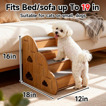 Pet Steps for Small Dogs,Wooden Cat Stairs for Old Cats,Doggy Dog Steps for Bed Couch Sofa Windows,3-Step Ladder, 16" L x 12" W x 14" H，Suitable for Height 14-17in