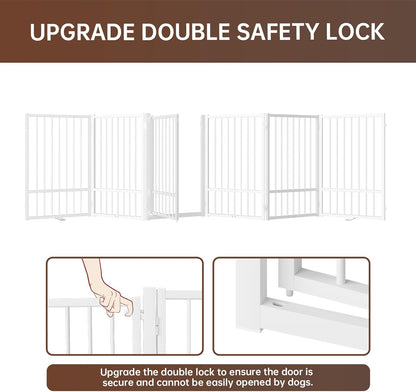 4 Panels Full Metal Freestanding Dog Gates with Door, 80” W x 32” H Folding Pet Gate Fence with Support Feet for Indoor,Stairs, Hallways and Doorways(Black)
