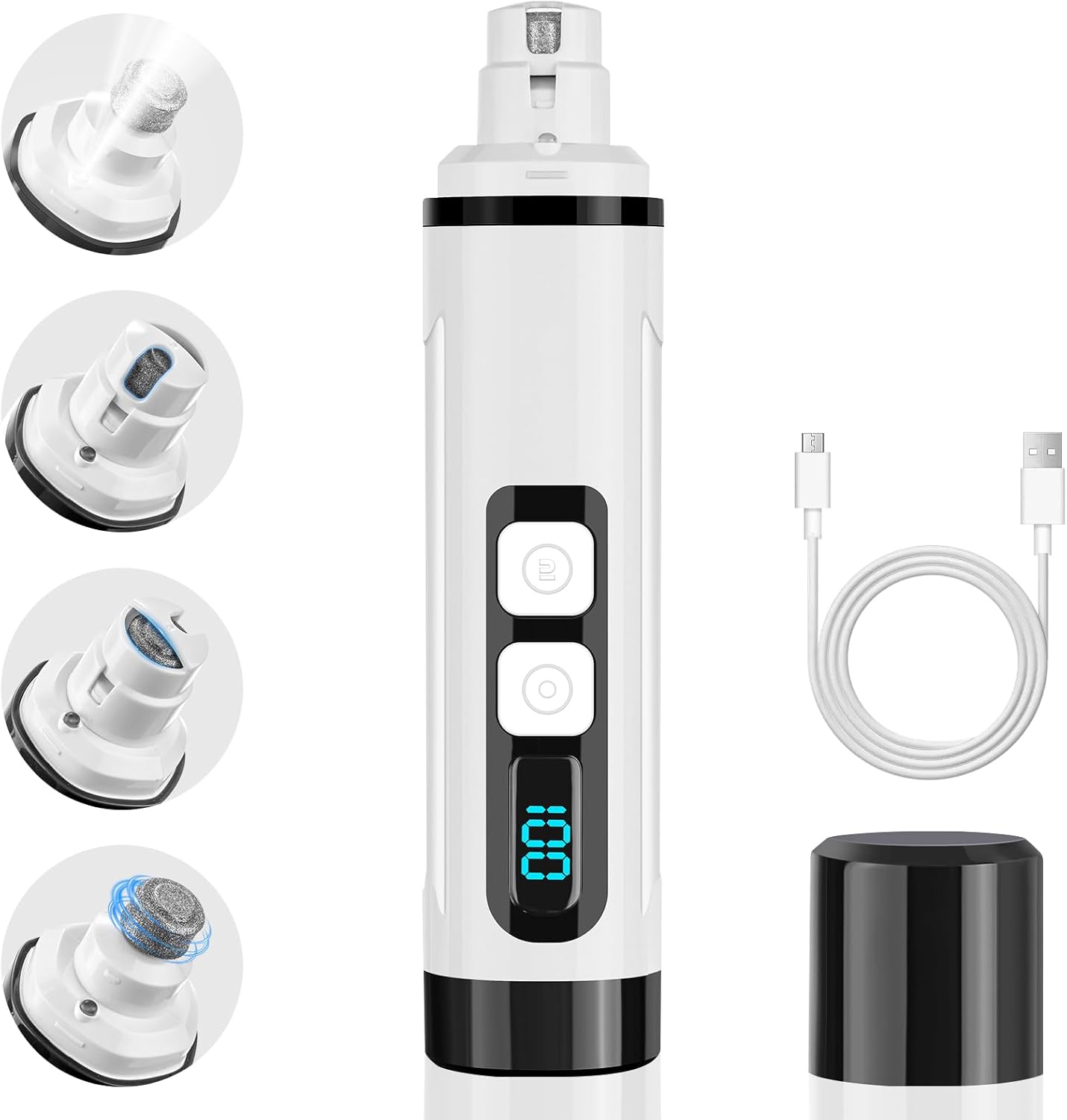 2-in-1 Dog Nail Clippers and Cat Nail Clippers with Light, Quick Sensor and Safety Guard, USB Rechargeable Pet Nail Trimmer with 2 LED Lights for Large Medium Small Dogs and Cats (White)